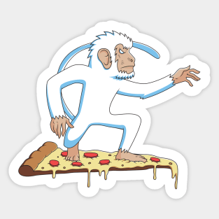 Monkey Surfing On Pizza Sticker